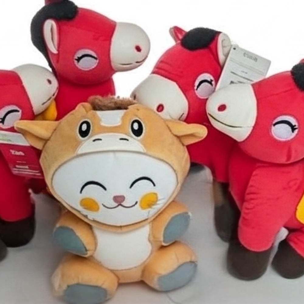 Red and Tan Plush Toy Set